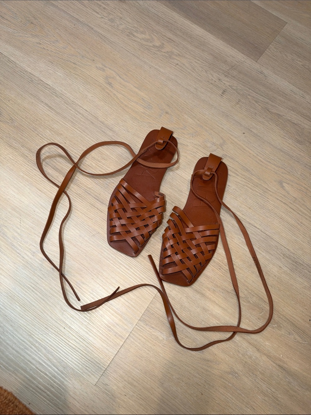 Women's Zara Brown Woven Lace-Up Flat Sandals